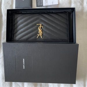 YSL Bill Pouch - black and gold quilted